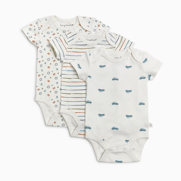 Tiny Kind 3 Pack Assorted Organic Cotton Bodysuits - Assorted Blues, 0-3 M.