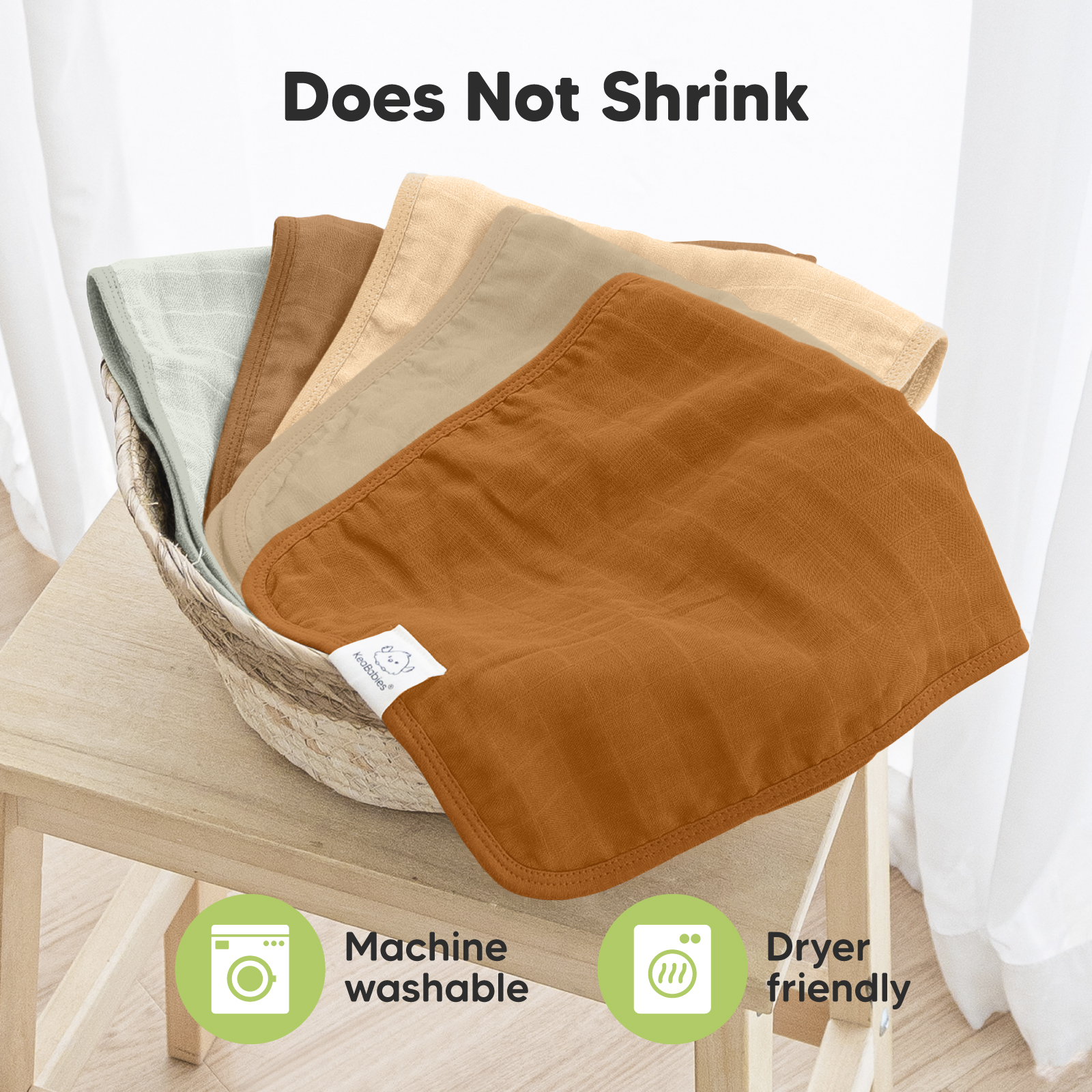 KeaBabies Lumi Muslin Burp Cloths (5 Pack) - Spice.