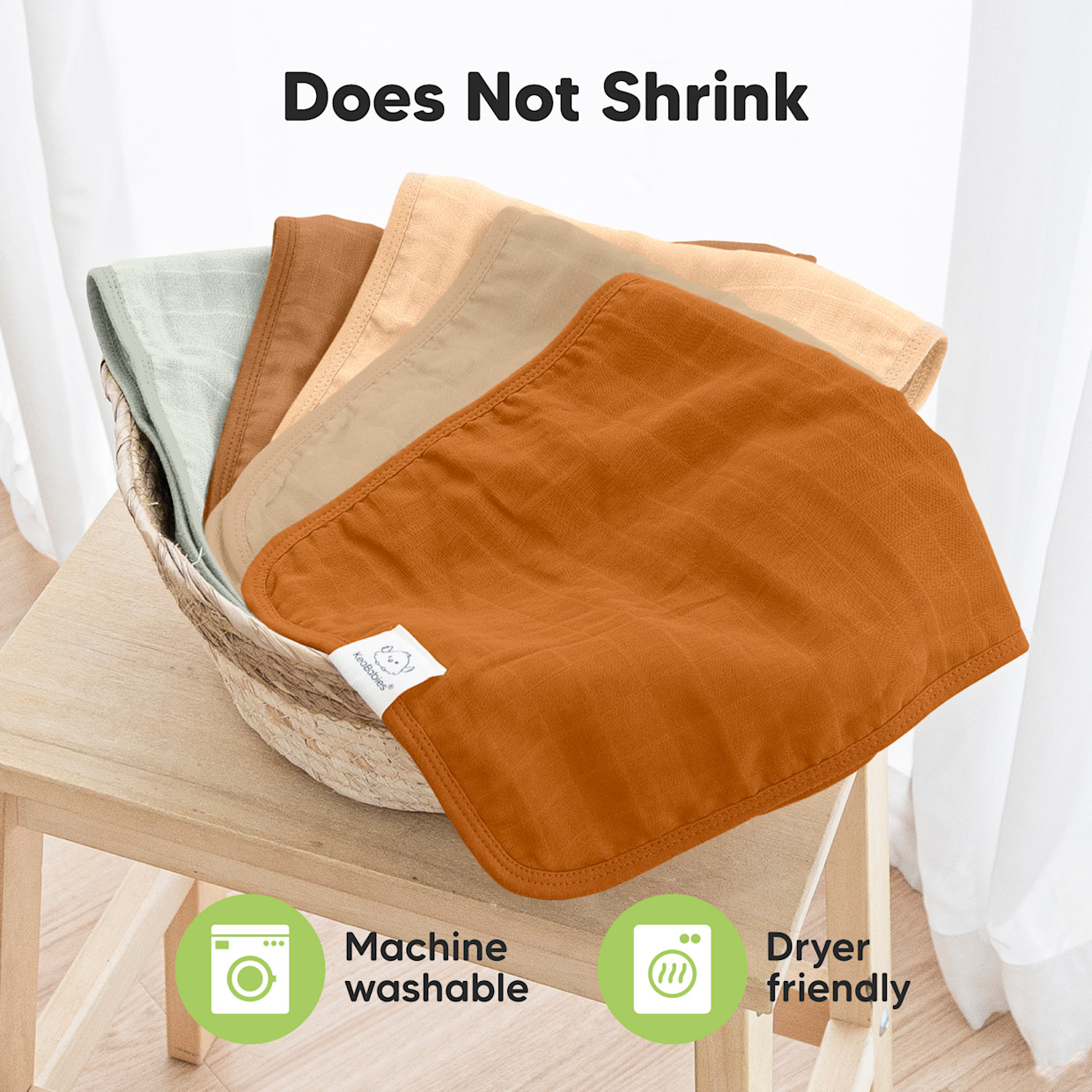 KeaBabies Lumi Muslin Burp Cloths (5 Pack) - Spice.