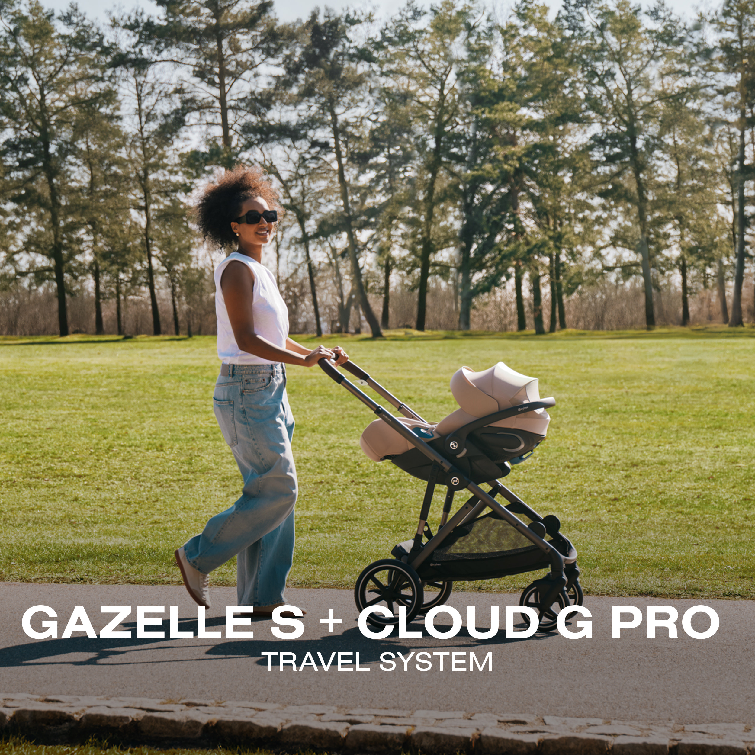 Cybex Gazelle S Stroller + Cloud G Pro Travel System - Black Frame/Moon Black.