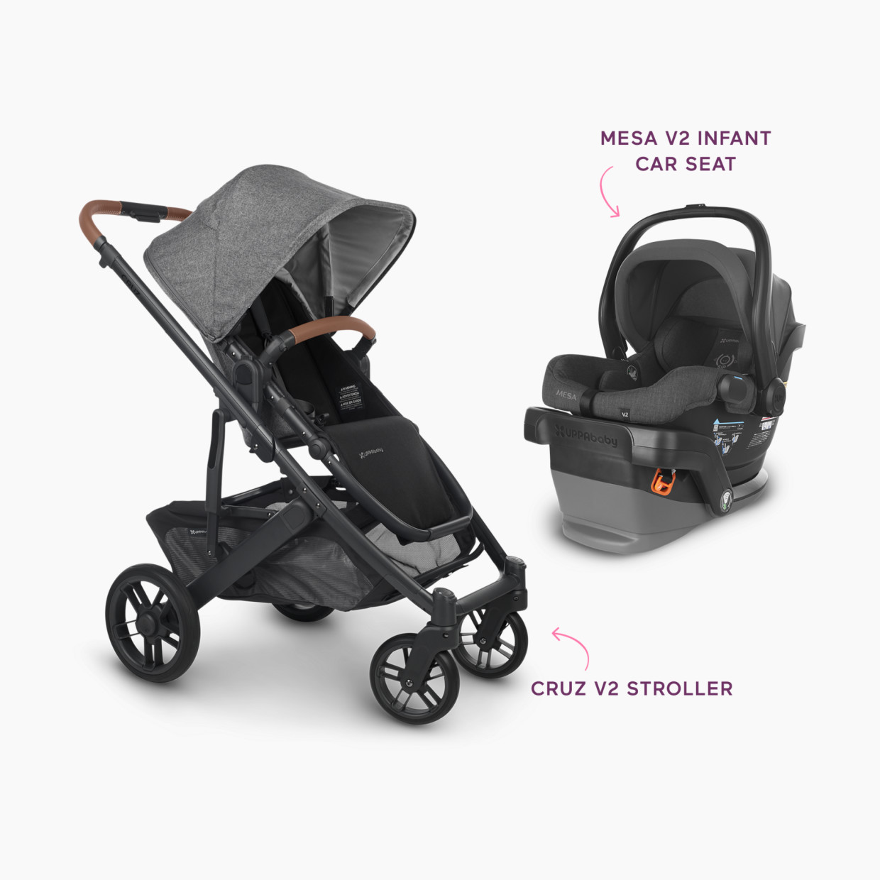 UPPAbaby MESA V2 Infant Car Seat & Cruz V2 Stroller Travel System - Mesa V2 Greyson/Cruz V2 Greyson.