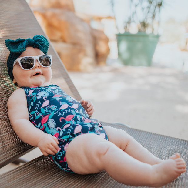 GREEN SPROUTS One-Piece Swimsuit With Built-In Swim Diaper - Navy Flamingos, 0-6 Months.