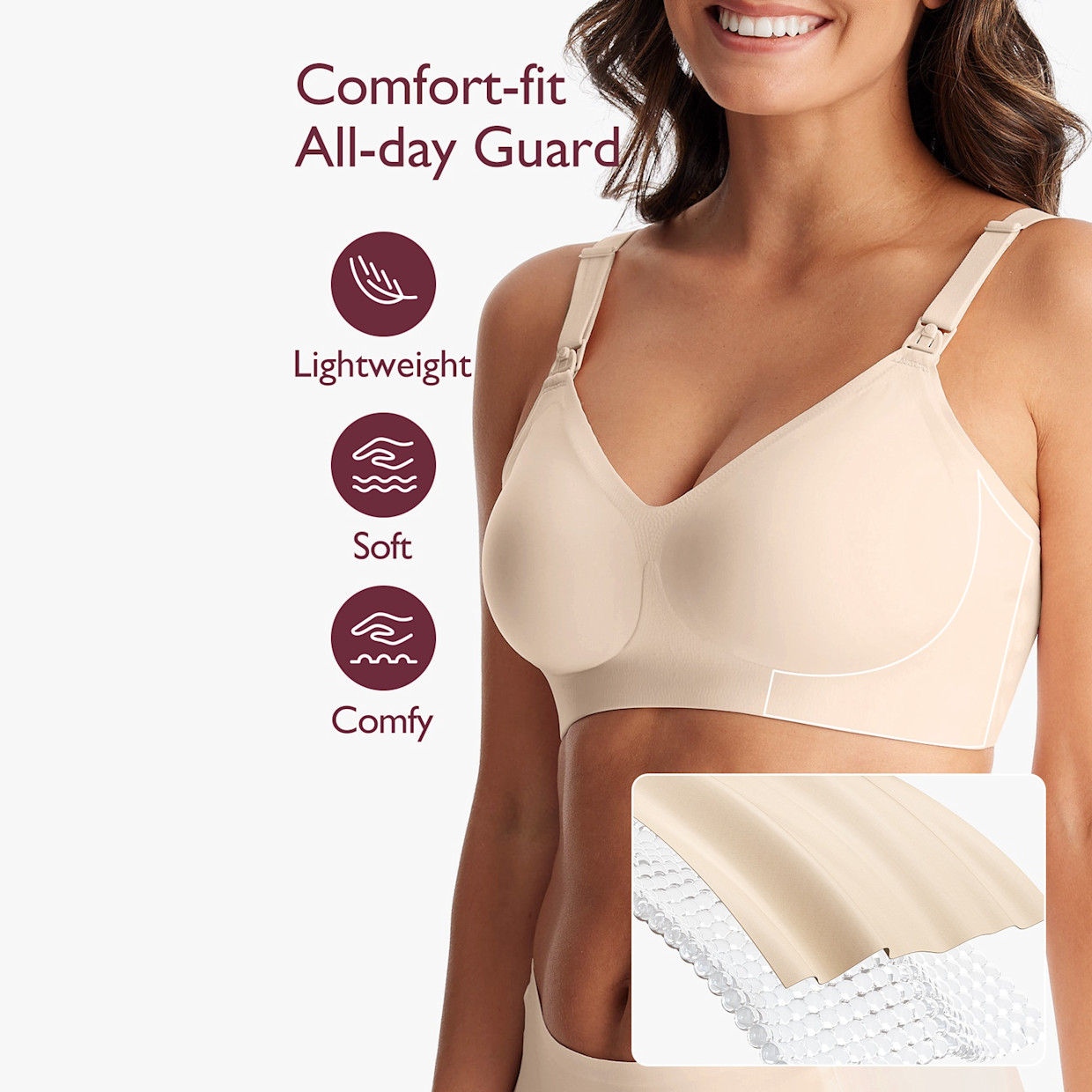 Momcozy Seamless Nursing Bra - Cream, Small.