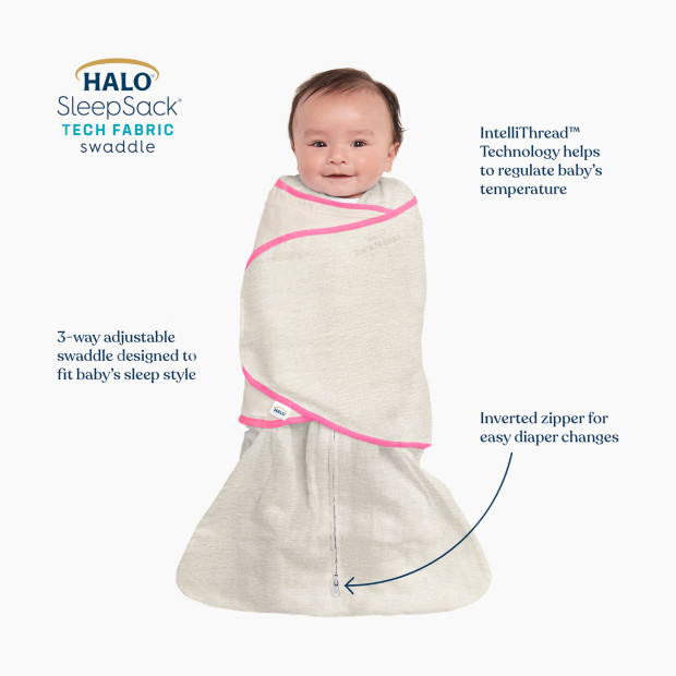 Halo Ideal Temp SleepSack Swaddle - Oatmeal/Pink, Small.