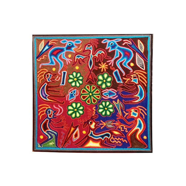 MexRoots Huichol Yarn Painting Mexican Wall Art.