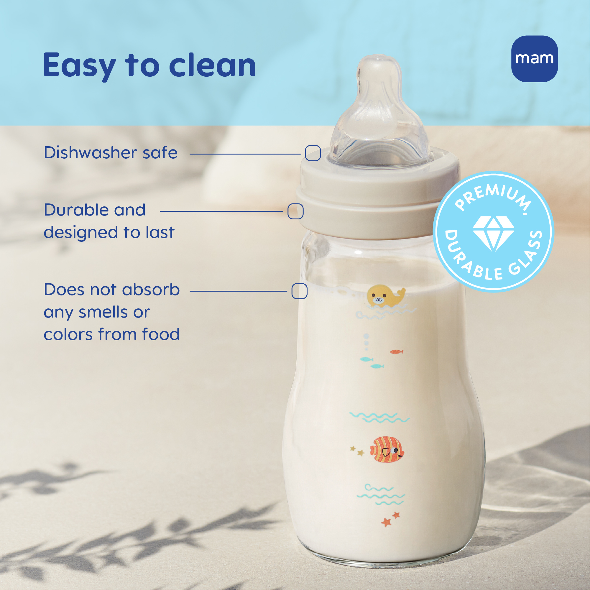 MAM Feel Good Premium Glass Bottle (3 Pack) - 6 Oz.
