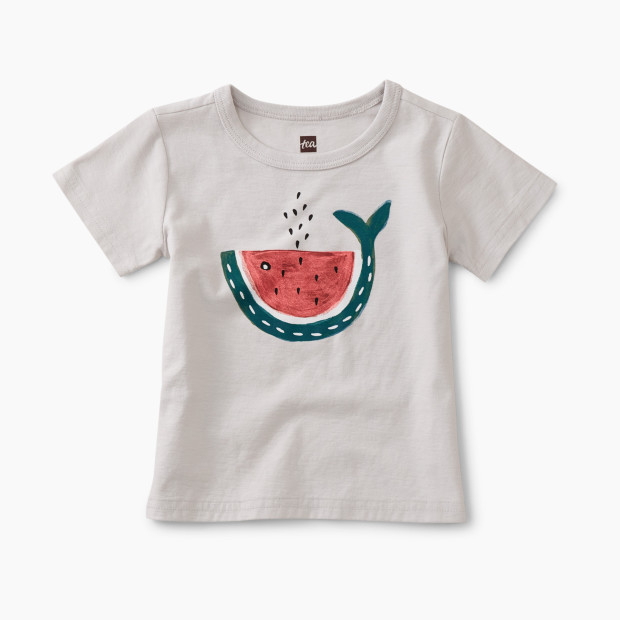 Tea Collection Whale Melon Graphic Baby Tee - Vapor, 6-9 Months.