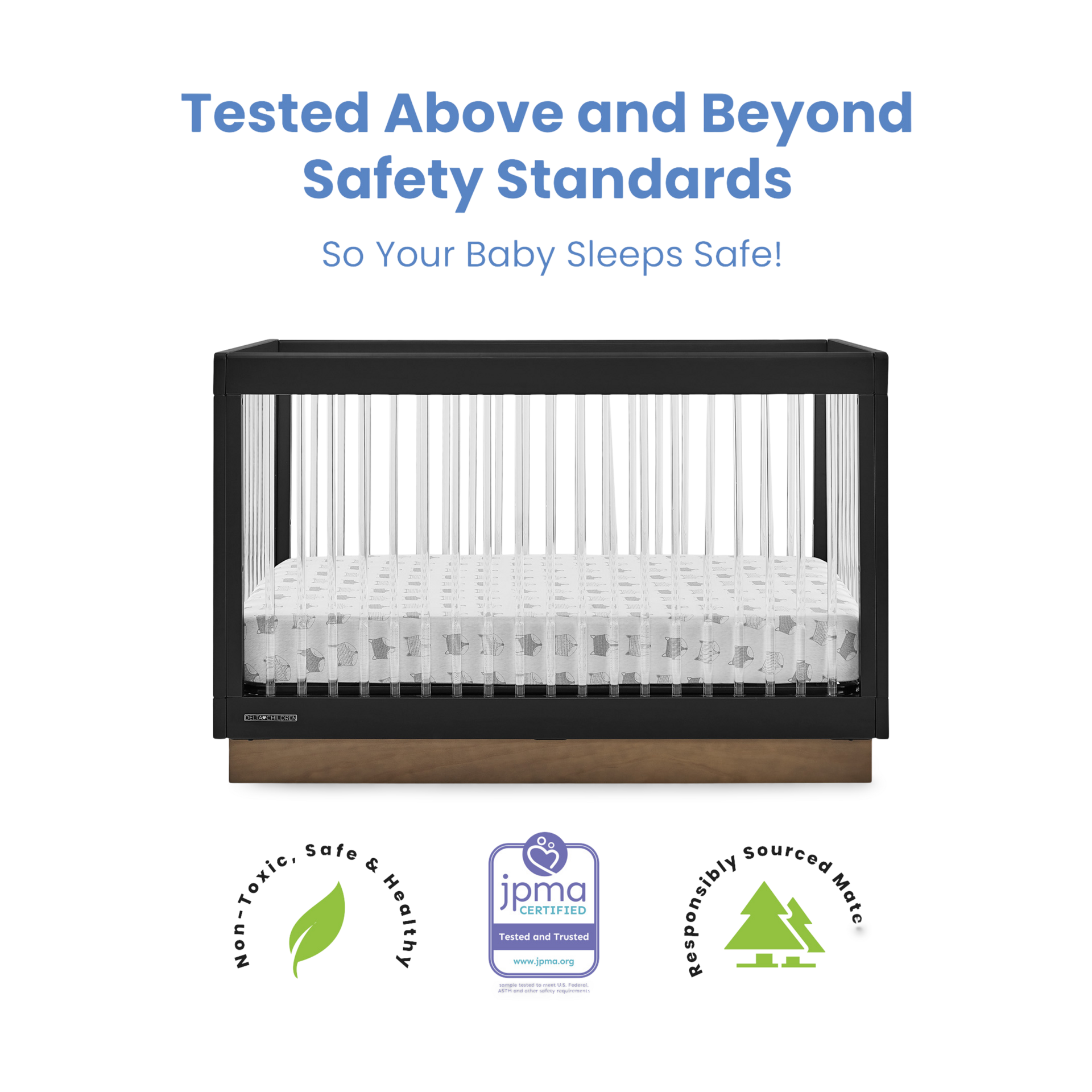 Delta Children James Acrylic 4-in-1 Convertible Crib - Midnight Grey/Acorn.