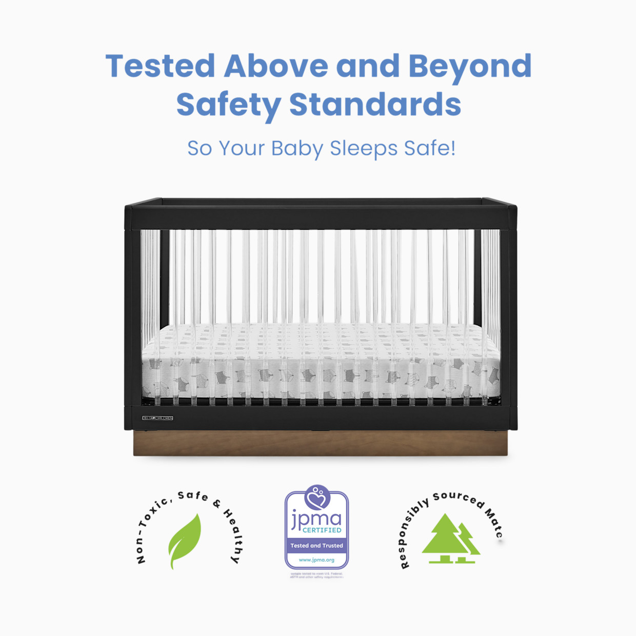 Delta Children James Acrylic 4-in-1 Convertible Crib - Midnight Grey/Acorn.