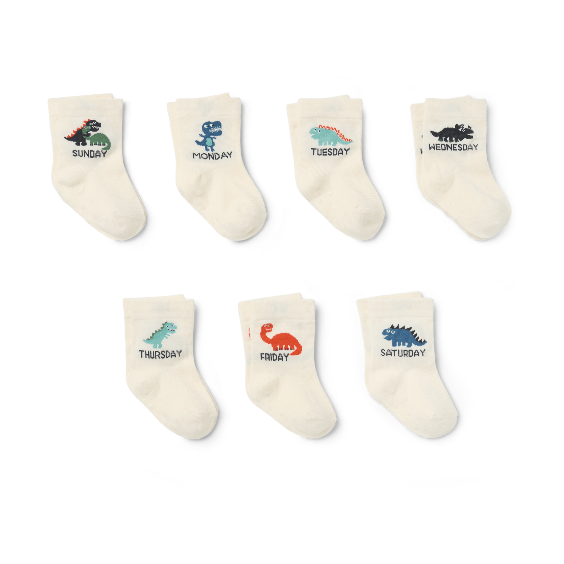 Small Story Days of the Week Crew Socks (7-pack) - Dino Days, 0-3 M.