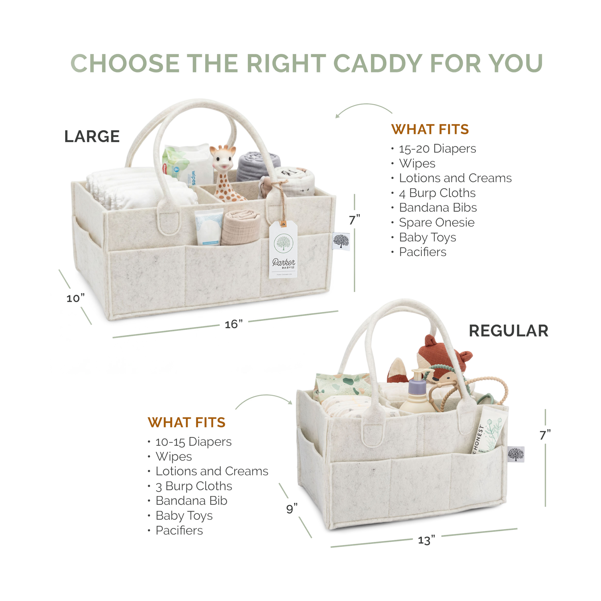 Parker Baby Co. Diaper Caddy - White, Large.