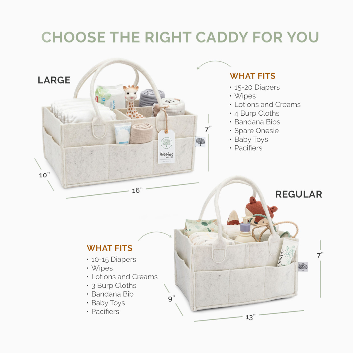 Parker Baby Co. Diaper Caddy - White, Large.