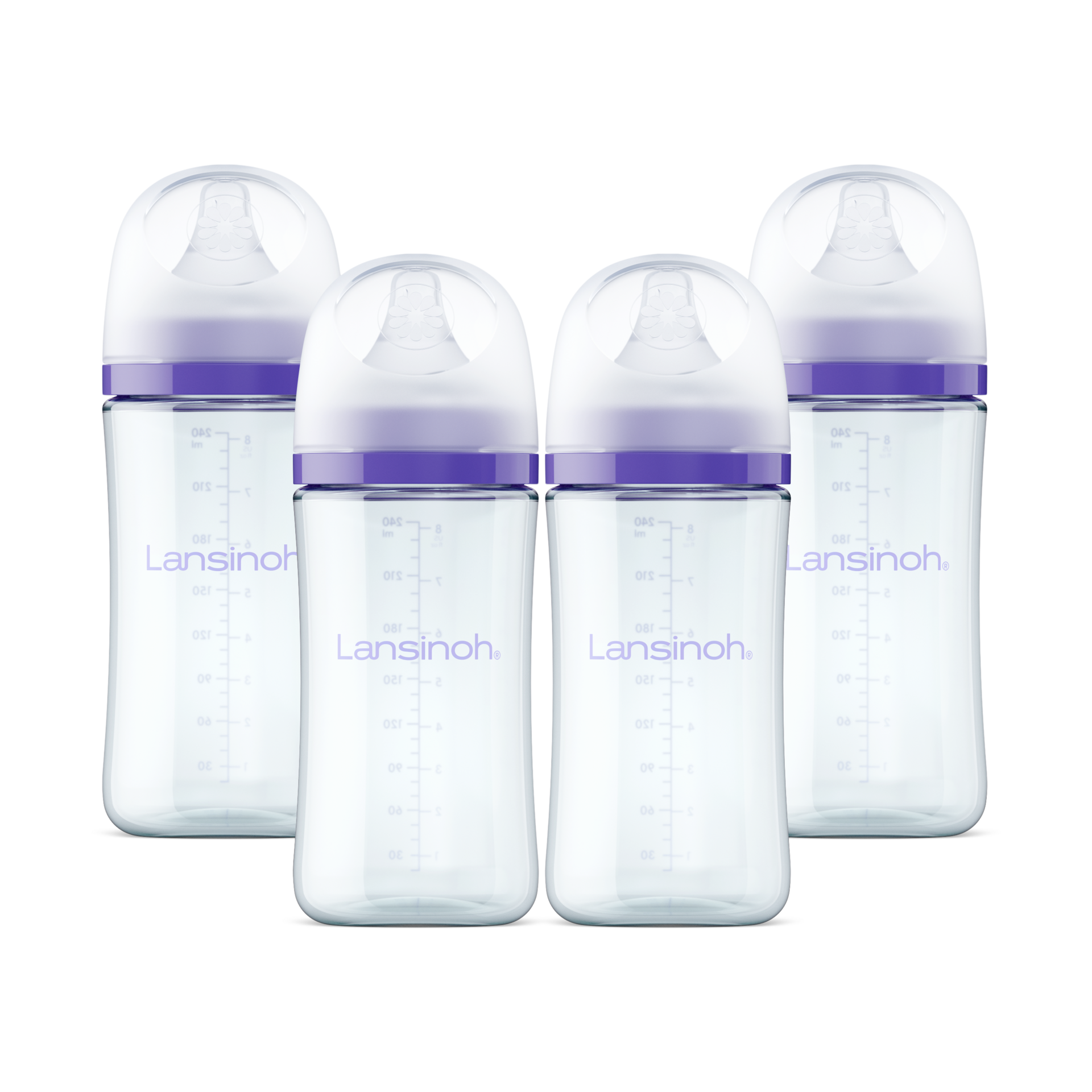 Lansinoh Anti-Colic Glass Baby Bottles, 8 Ounces, 4 Count Bottles for Feeding, Baby Essentials, Includes 4 Medium Flow Nipples, Size M