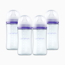 Lansinoh Anti-Colic Glass Baby Bottles, 8 Ounces, 4 Count Bottles for Feeding, Baby Essentials, Includes 4 Medium Flow Nipples, Size M