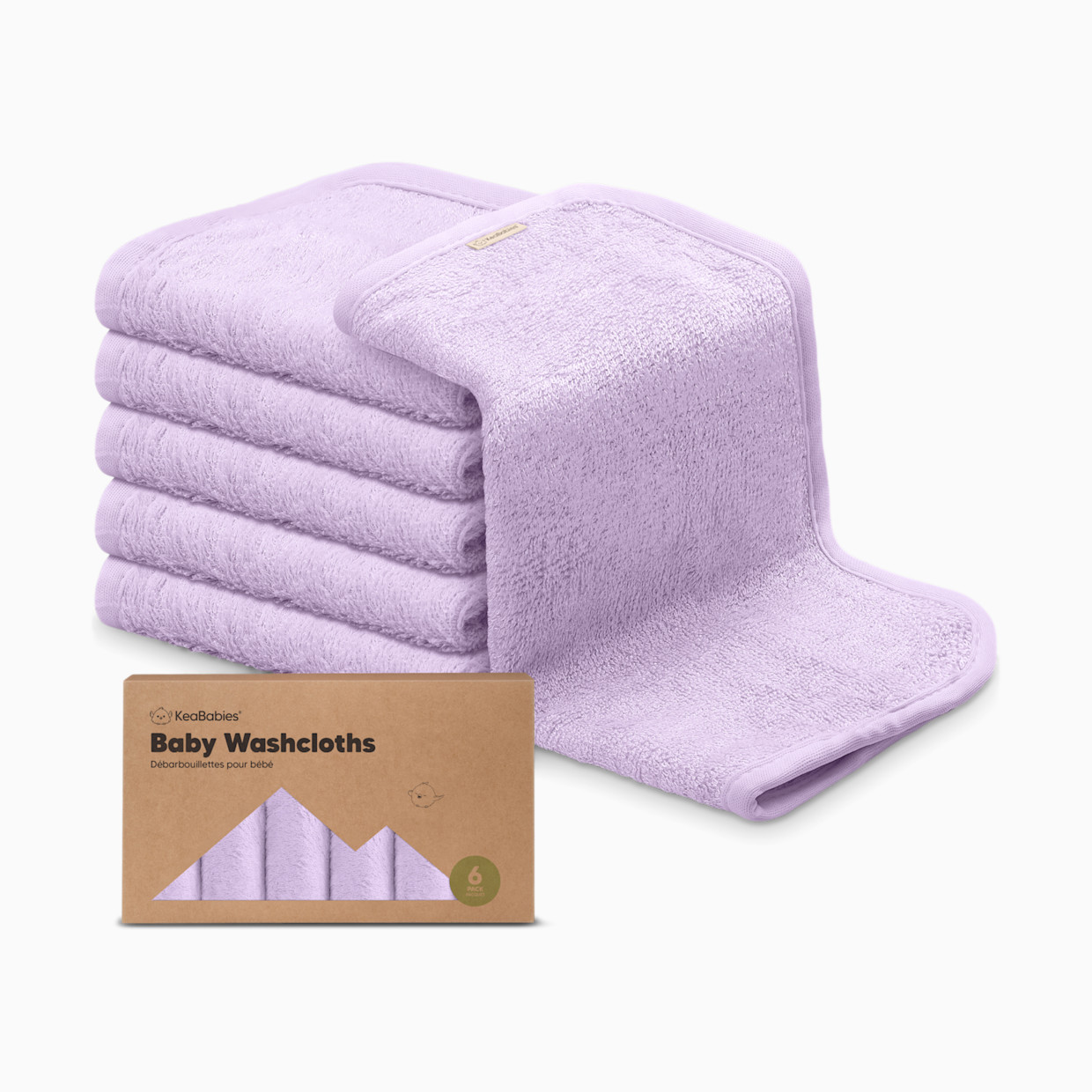 KeaBabies Deluxe Baby Bamboo Viscose Washcloths (6 Pack) - Soft Lilac, 6.