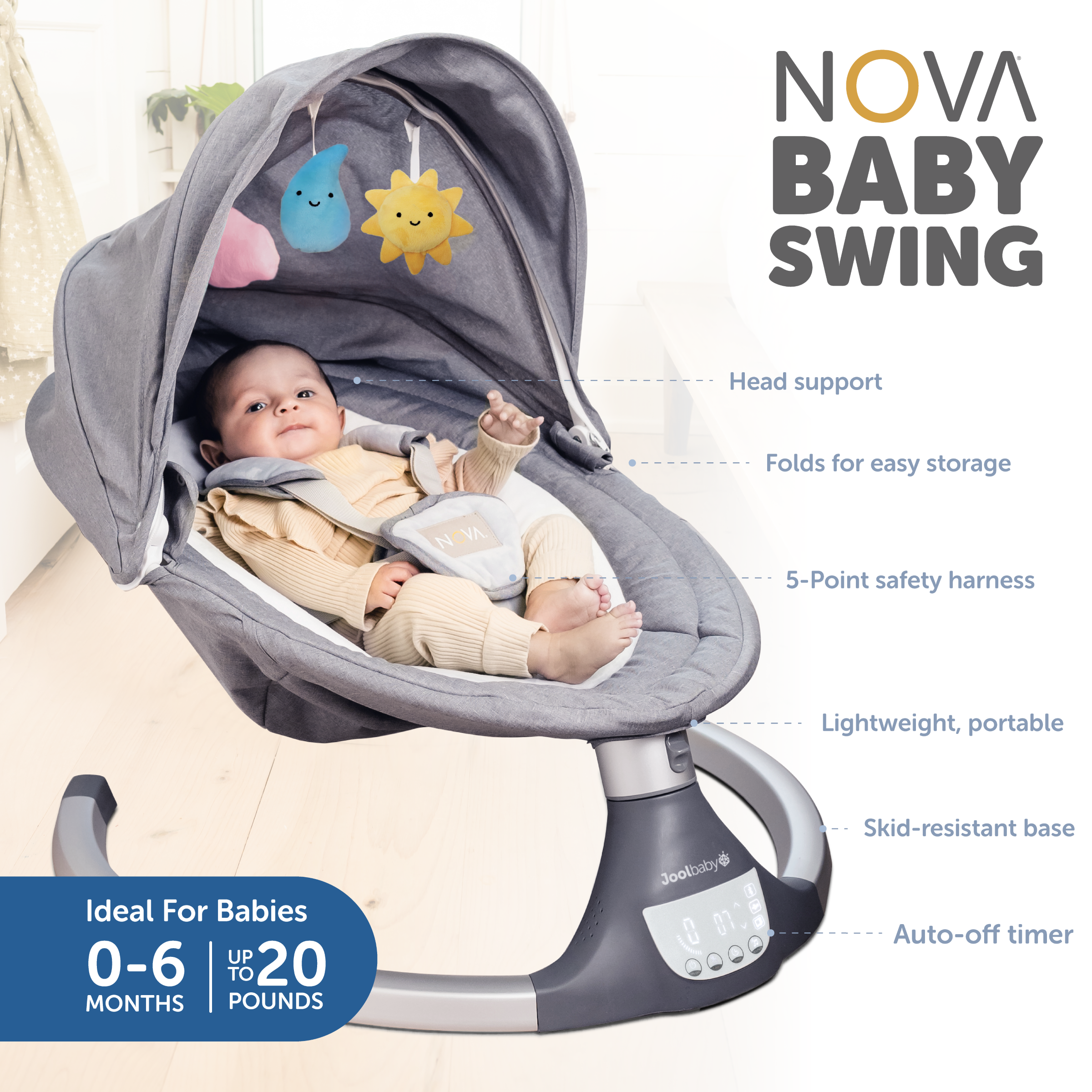 Jool Baby Nova Signature Baby Swing - Gray.