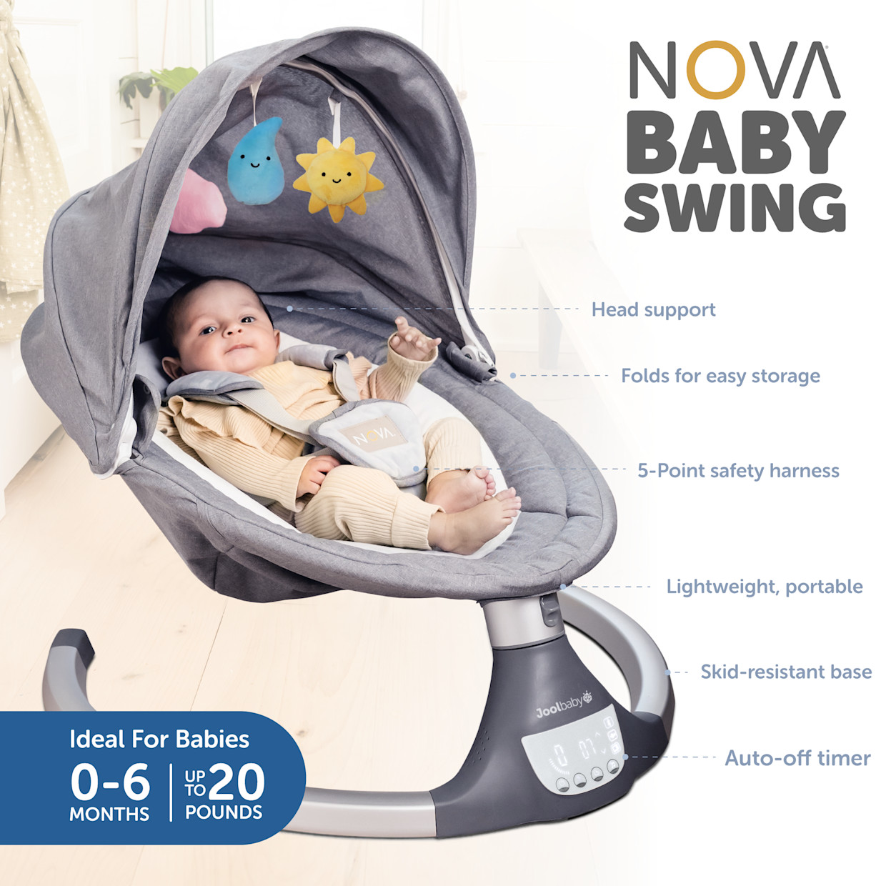 Jool Baby Nova Signature Baby Swing - Gray.