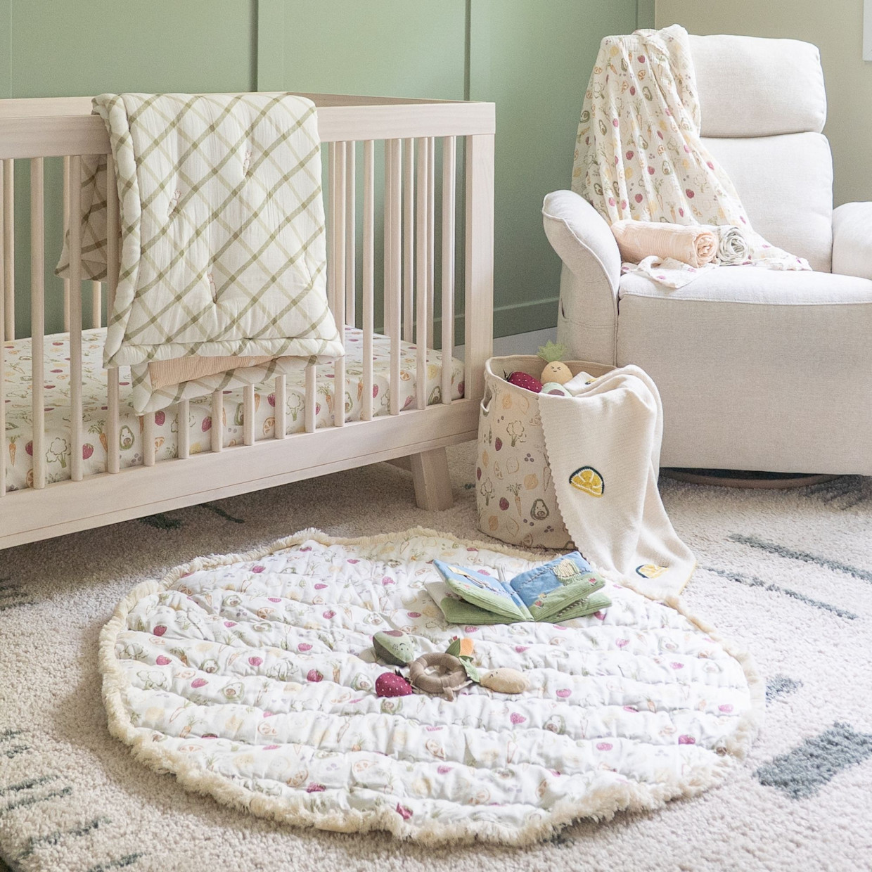 Crane Baby Cotton Quilted Playmat - Clementine Fruits & Veggies.