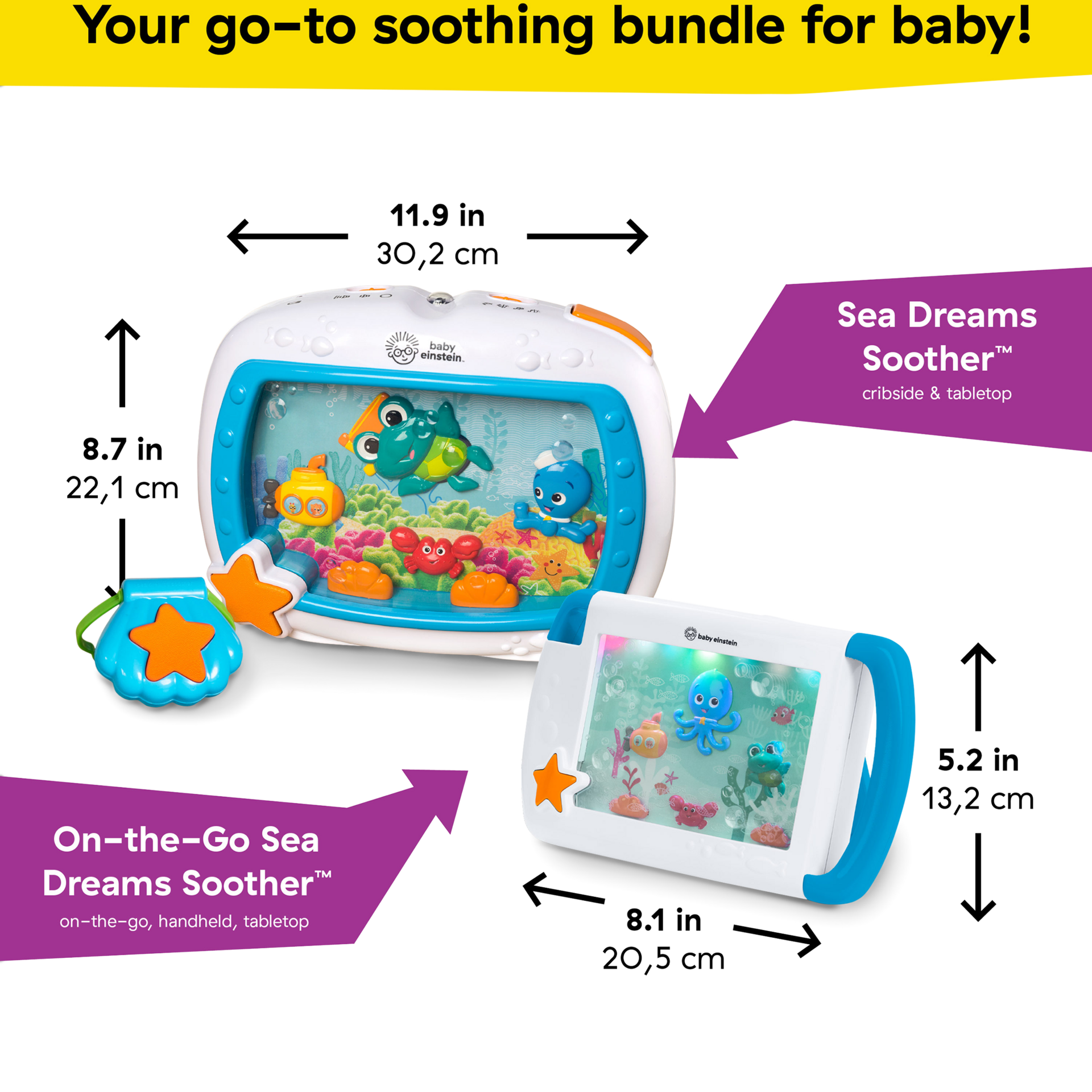 Baby Einstein Sea Dreams Soother Bundle, Musical Sound In Nursery & On-the-Go Toy.