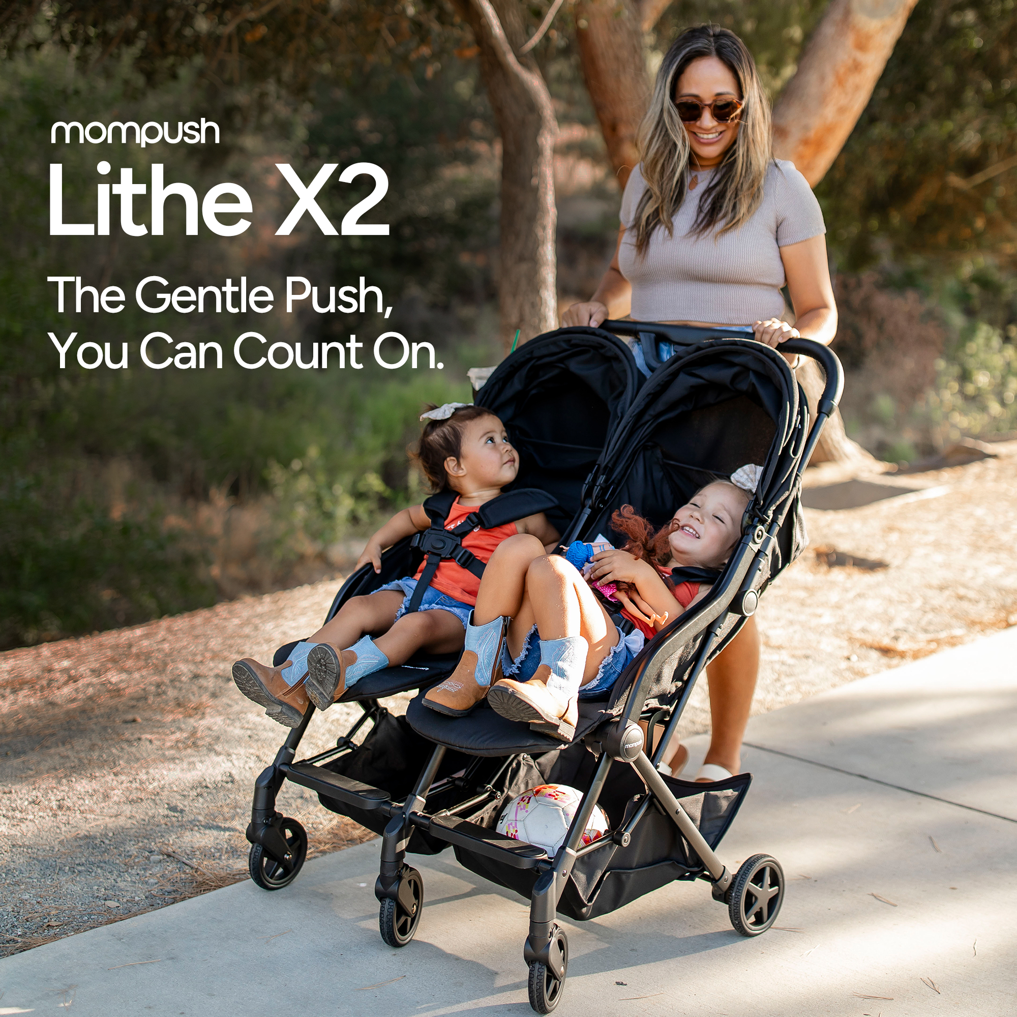 Mompush Lithe Double Stroller.