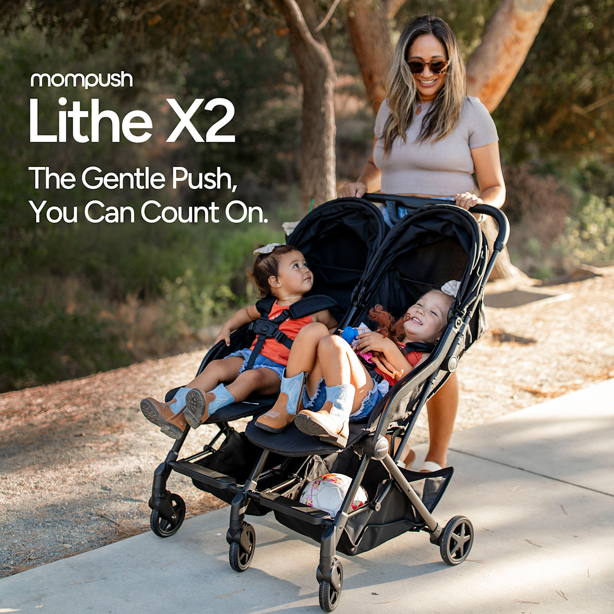 Mompush Lithe Double Stroller - Gray.