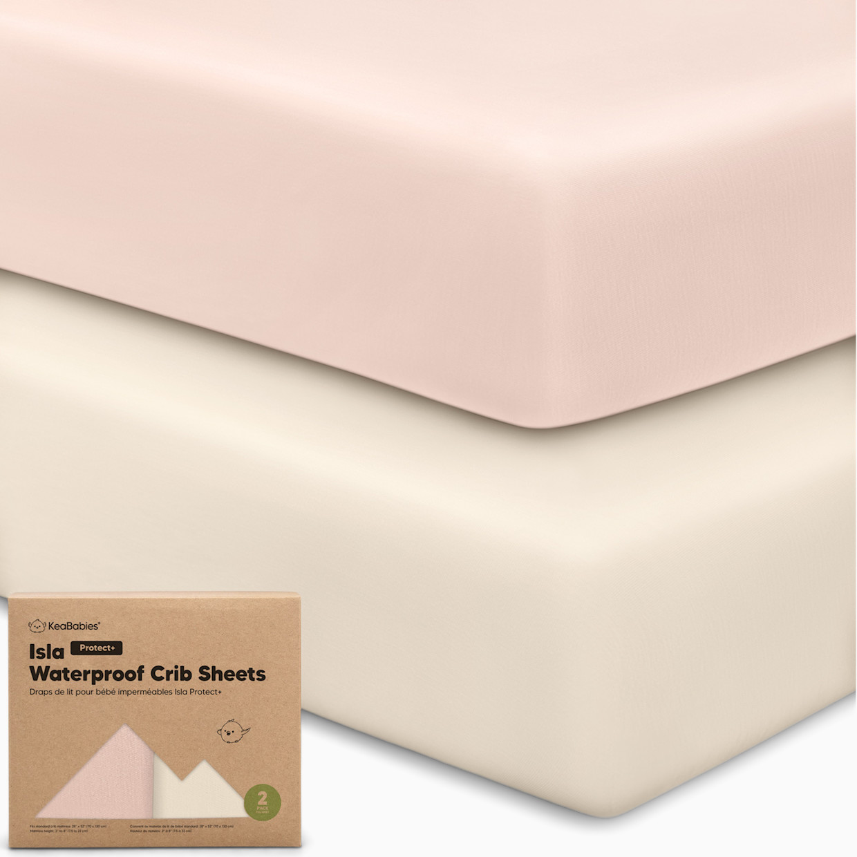 KeaBabies 2-Pack Isla (Protect+) Waterproof Crib Sheets - Cameo.