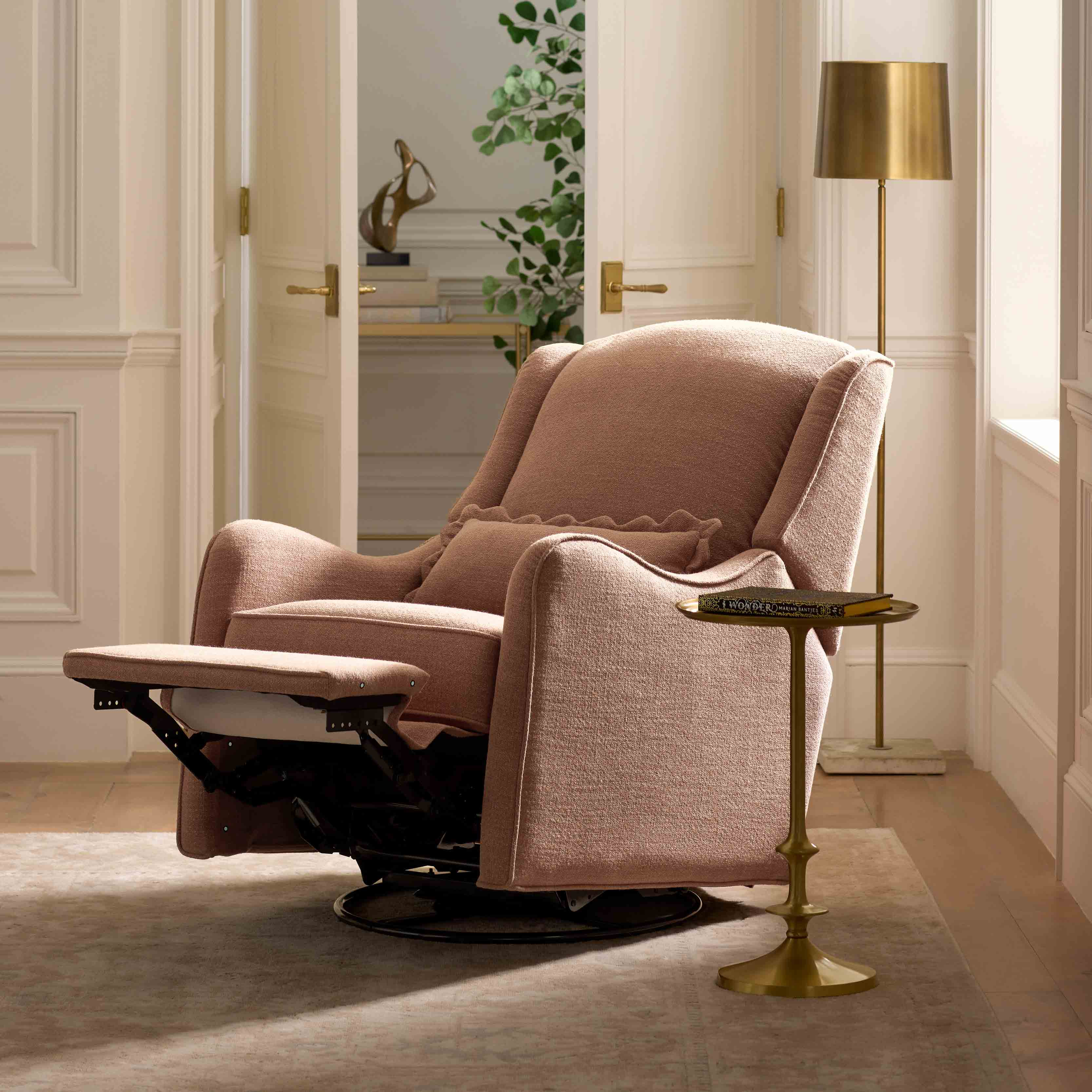 Namesake Devon Recliner and Swivel Glider - Performance Dusty Rose Eco-Basketweave.