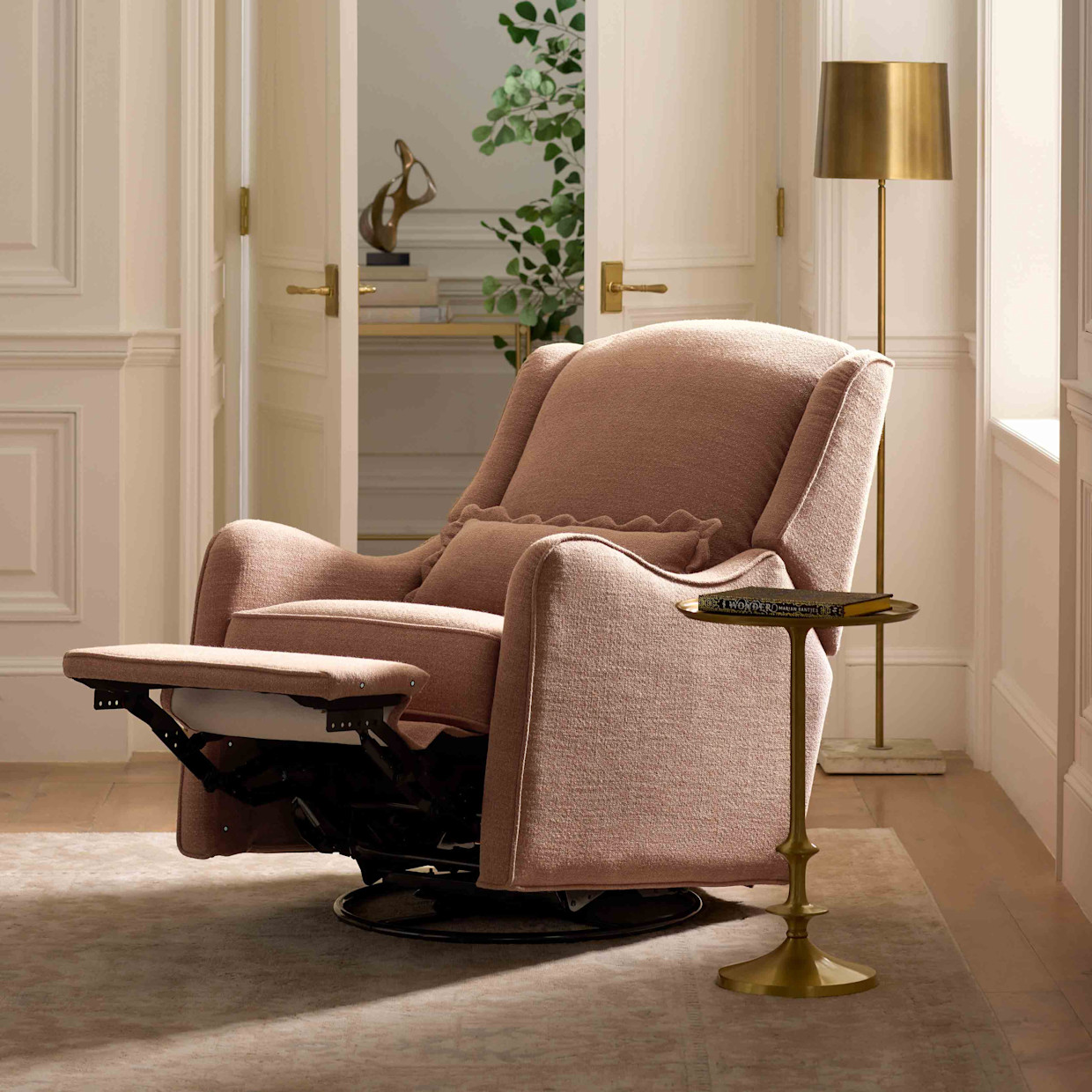 Namesake Devon Recliner and Swivel Glider - Performance Dusty Rose Eco-Basketweave.