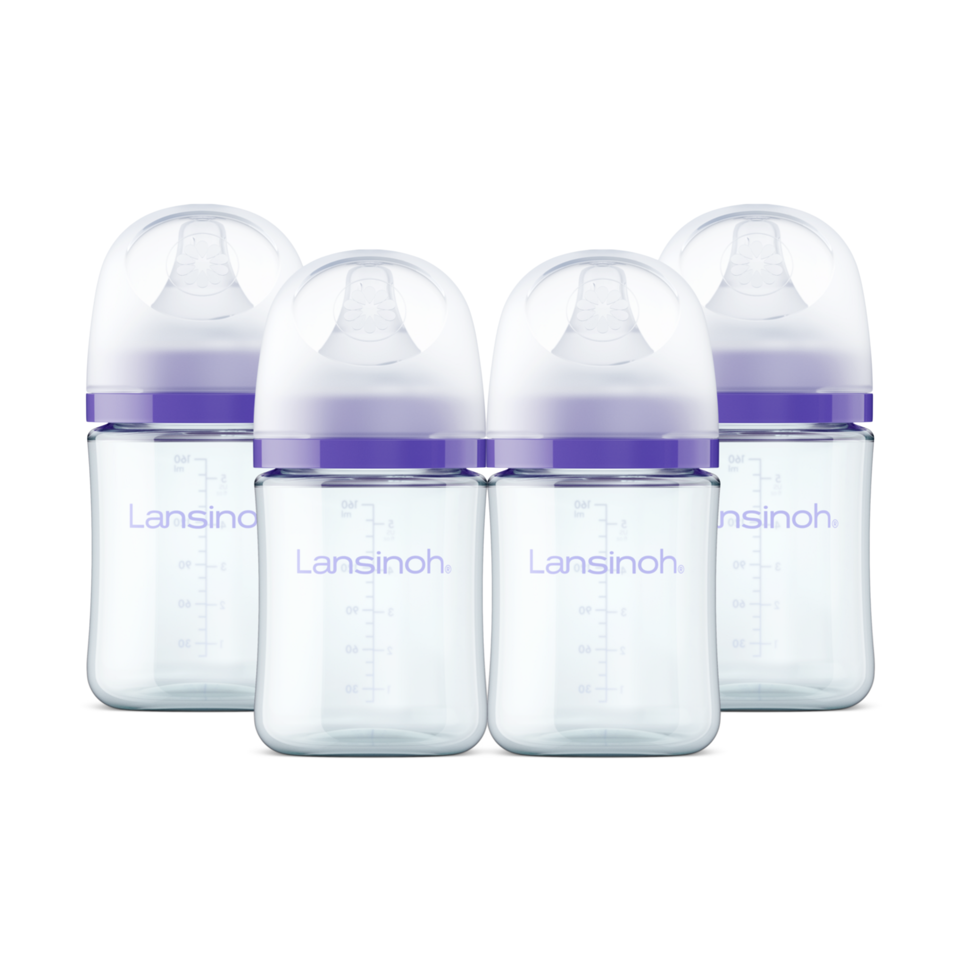 Lansinoh Anti-Colic Glass Baby Bottles, 5 Ounces, 4 Count Bottles for Feeding, Baby Essentials, Includes 4 Slow Flow Nipples, Size S