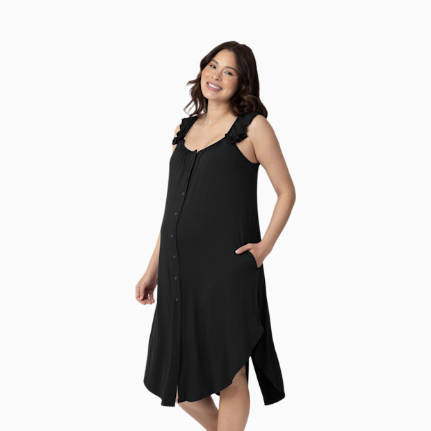 Kindred Bravely Ruffle Strap Labor & Delivery Gown - Black, Medium/Large.