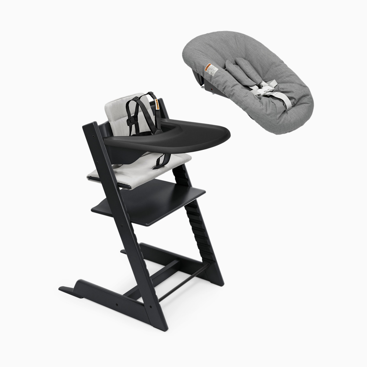 Stokke Tripp Trapp High Chair Complete² + Newborn Set - Black/Anthracite Cushion/Black Tray/Newborn Grey.