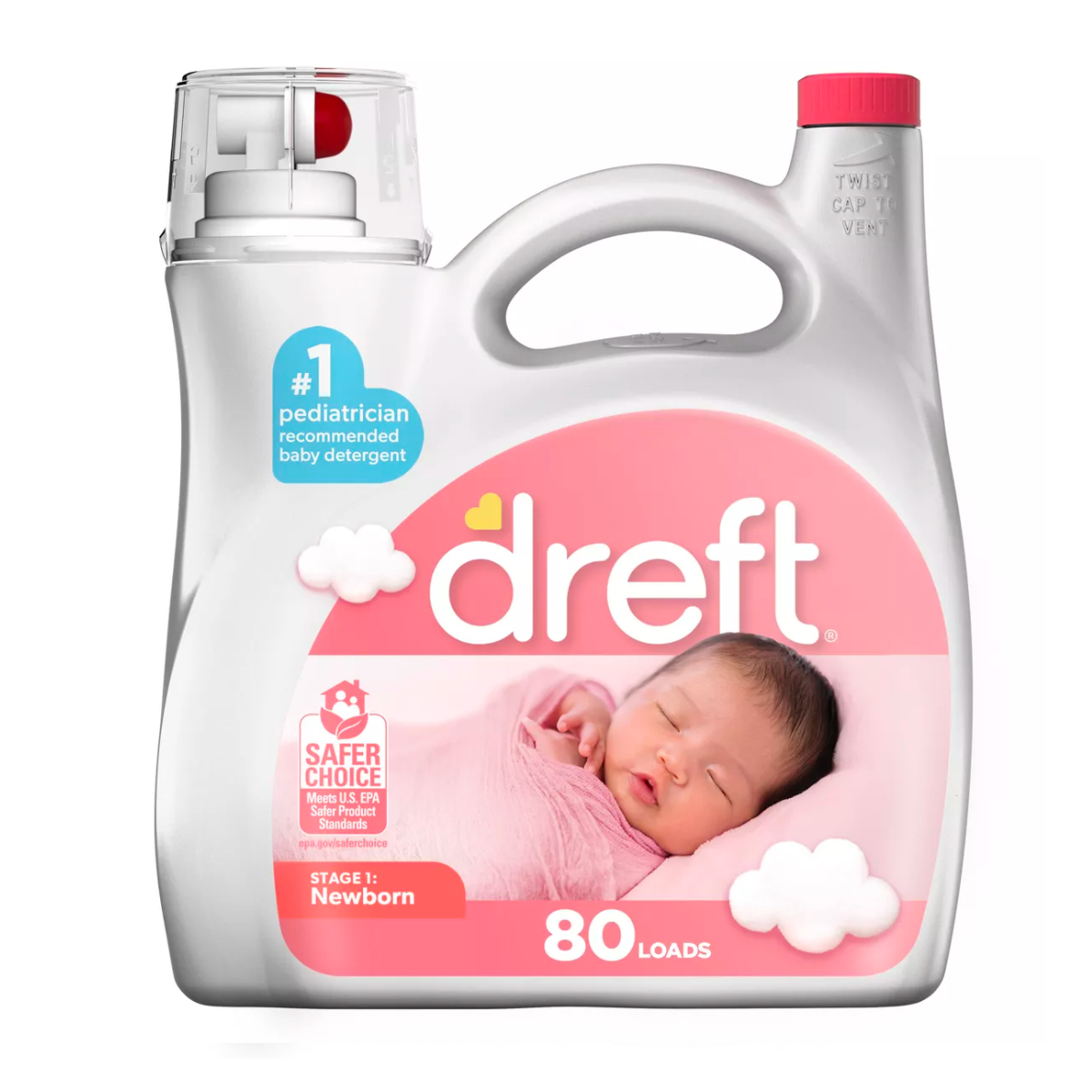Dreft Hypoallergenic Newborn Baby Liquid Laundry Detergent, 80 Loads, 115 fl oz