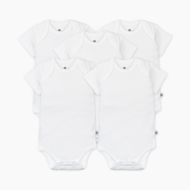 Honest Baby Clothing 5-Pack Organic Cotton Short Sleeve Bodysuit - Bright White, 3-6 M, 5.