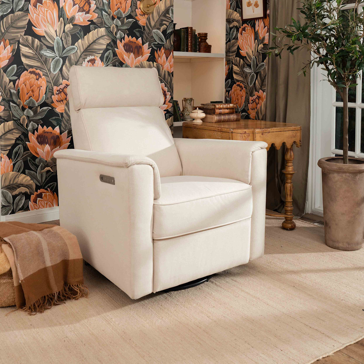 Namesake Willa Pro Power Recliner and Swivel Glider - Performance Cream Eco-Weave.