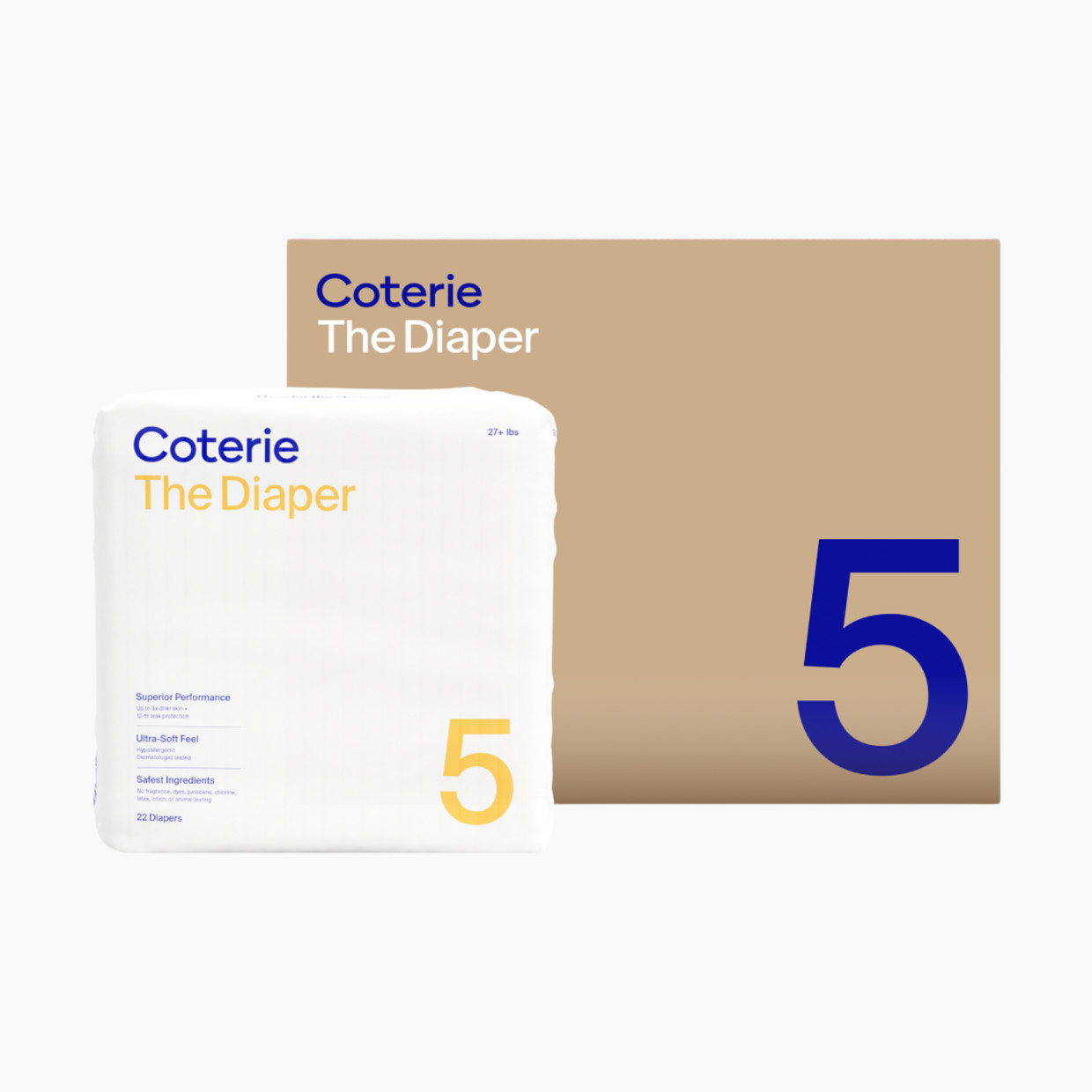 Coterie Ultra Soft Diapers, Monthly Supply - Size 5, 132 Count.