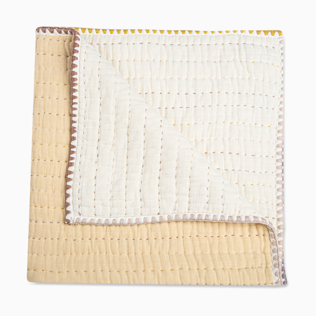 Crane Baby Cotton Muslin Kantha Baby Quilt - Cream And Natural.