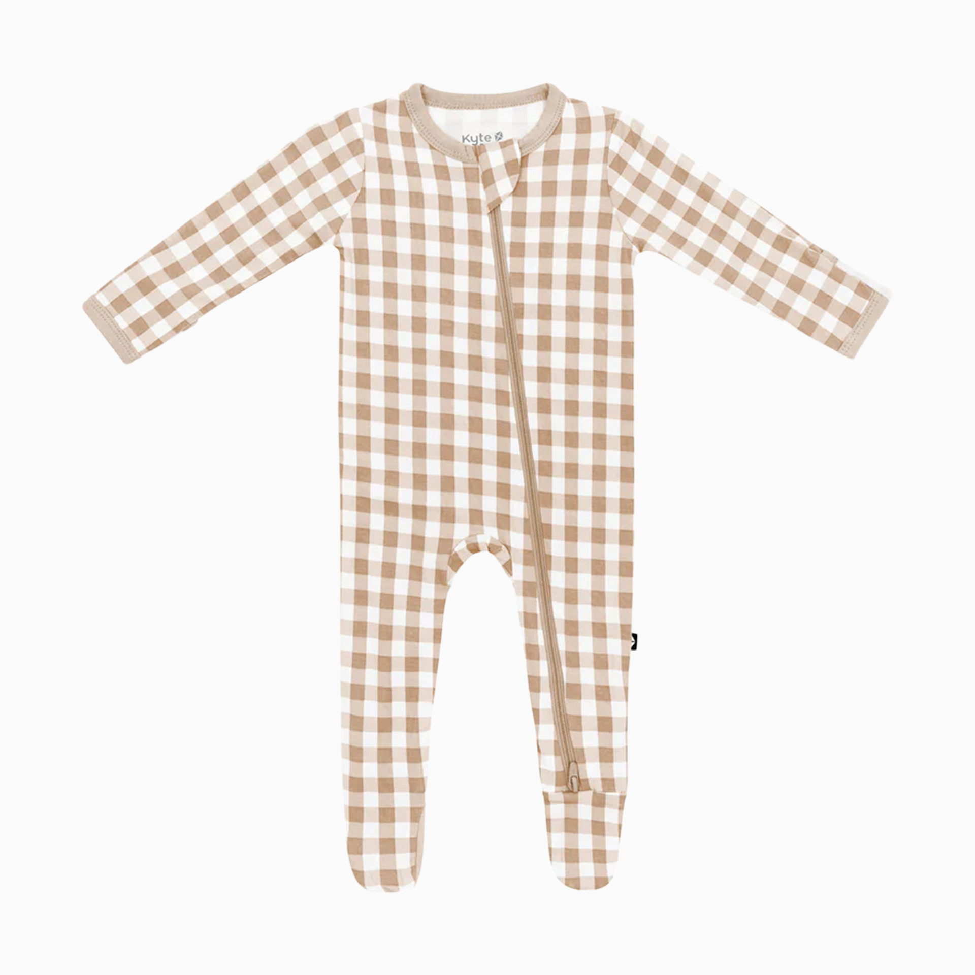Kyte Baby Printed Zipper Footie - Gingham Bisque, Newborn