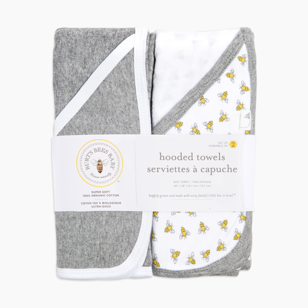 Burt's Bees Baby Organic Single-Ply Hooded Towel (2 Pack) - Cloud Honey Bee.