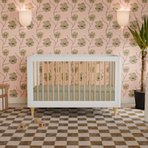 Babyletto Lolly White & Natural Wood 3-in-1 Convertible Baby Crib with Toddler Bed Conversion Kit
