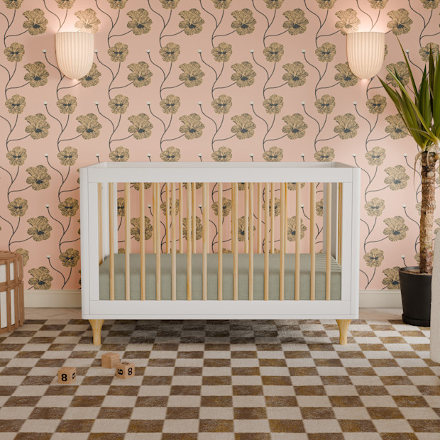 babyletto Lolly 3-in-1 Convertible Crib with Toddler Bed Conversion Kit - White/Natural.