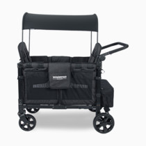 WONDERFOLD W4 Elite Stroller Wagon (4 Seater) - Collapsible Wagon Stroller with Seats with 5-Point Harnesses, Adjustable Push Handle, and Removable UV Sun Canopy, Volcanic Black