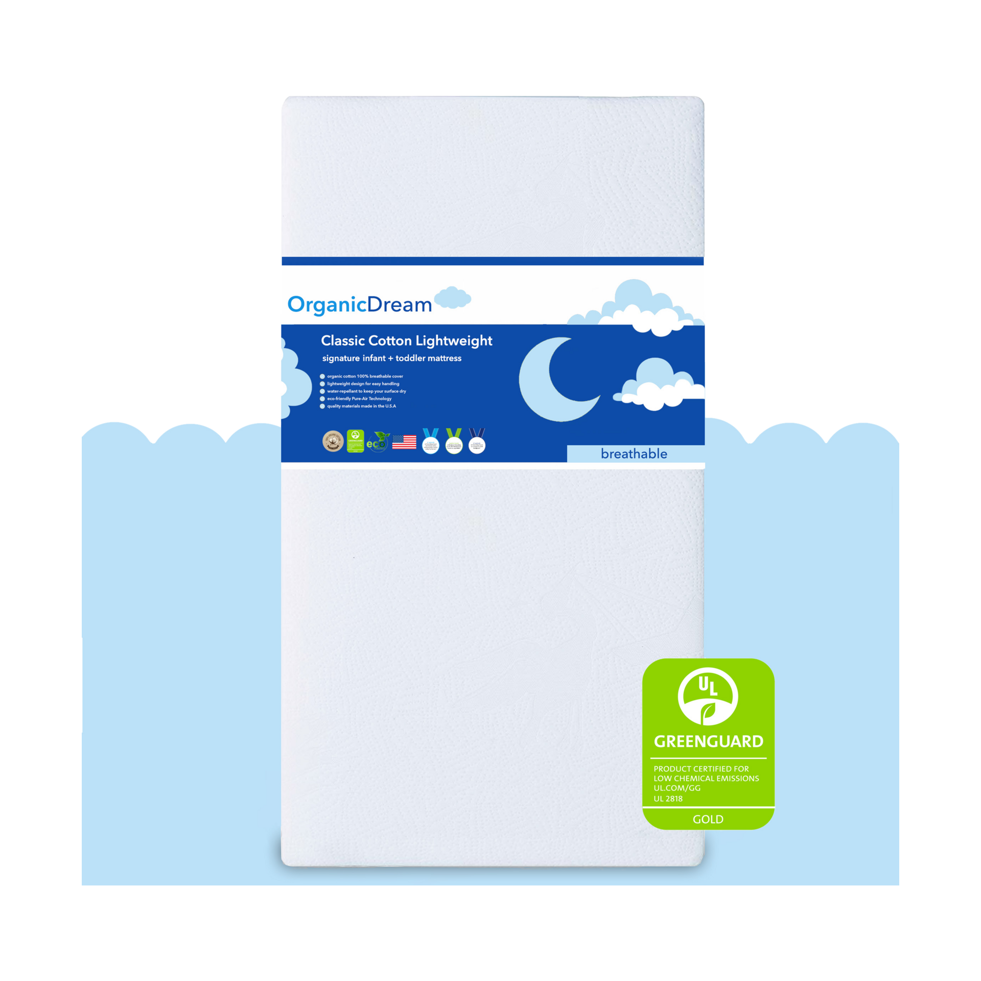 Organic Dream Classic Cotton Lightweight Crib Mattress - White