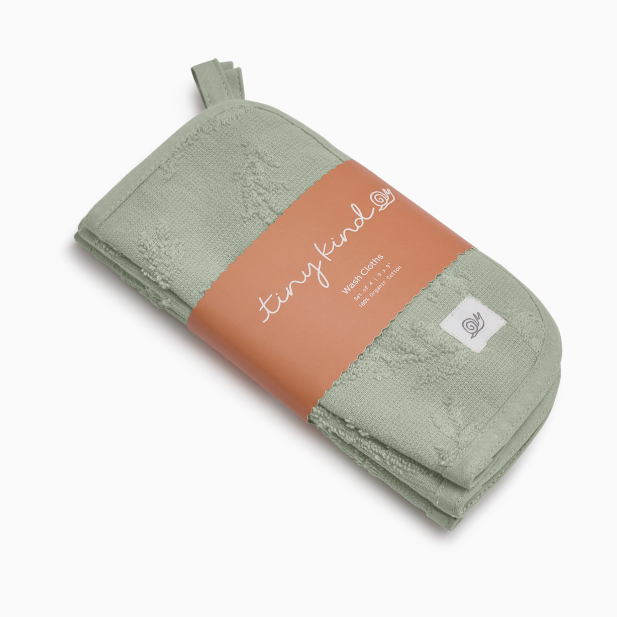 Tiny Kind Organic Cotton Icon Washcloths (4 Pack) - Sage Leaf.
