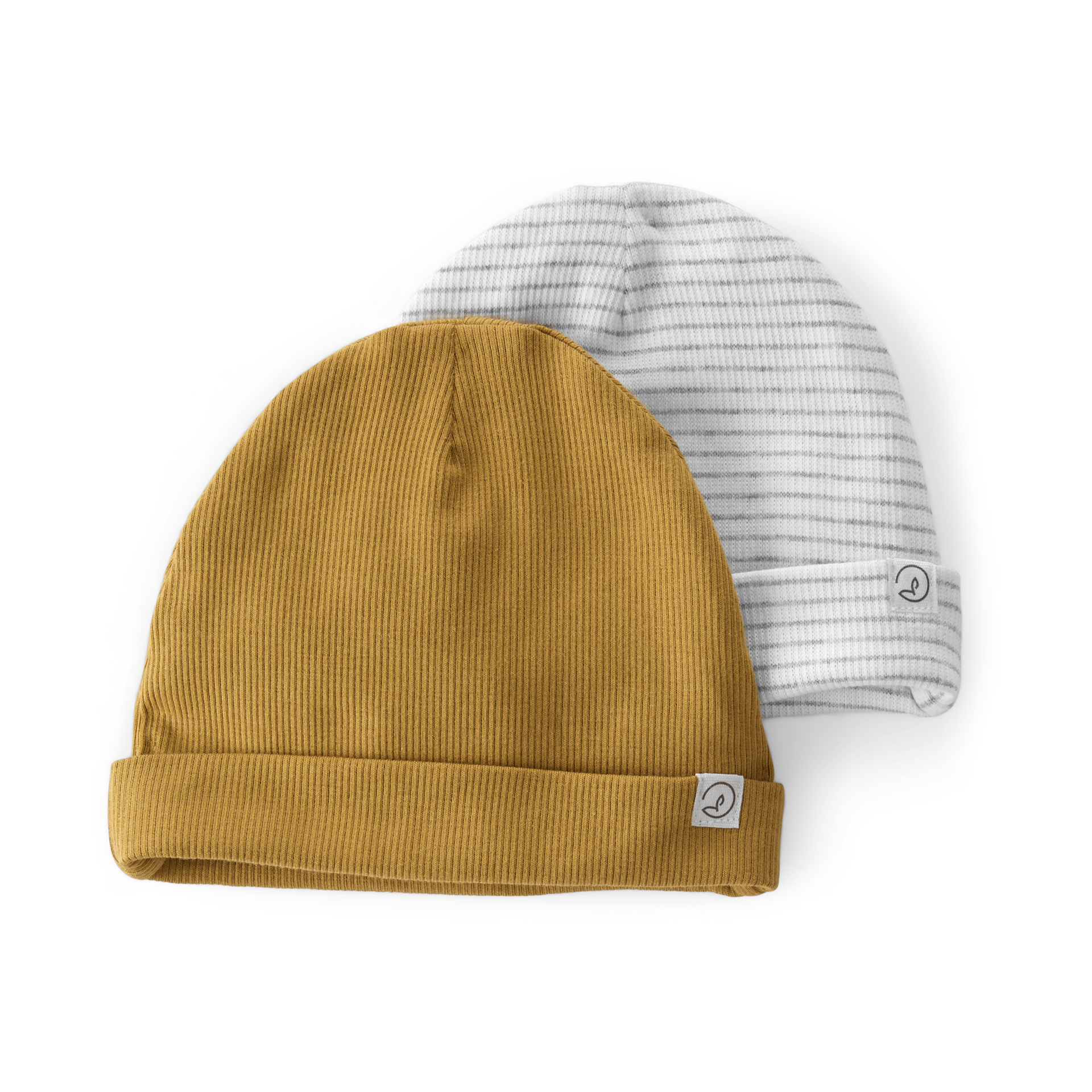 Carter's Little Planet 2-Pack Organic Cotton Rib Caps - Ochre, Heather Grey Stripe, 0-3 M.