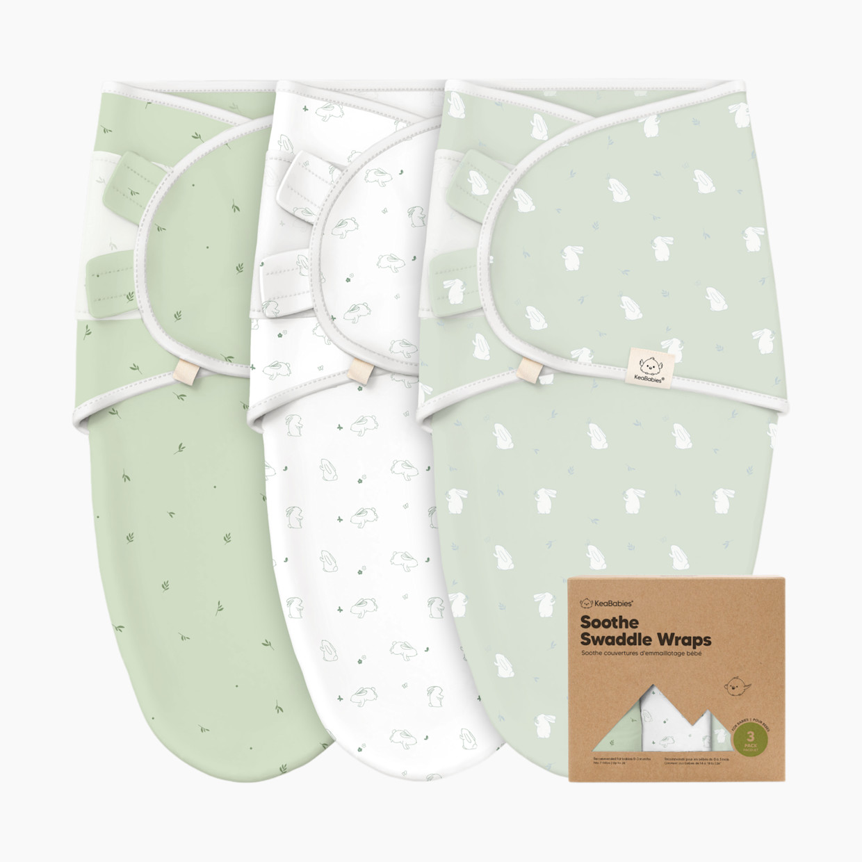 KeaBabies Soothe Swaddle Wraps (3 Pack) - Bunnies, One Size, 3.