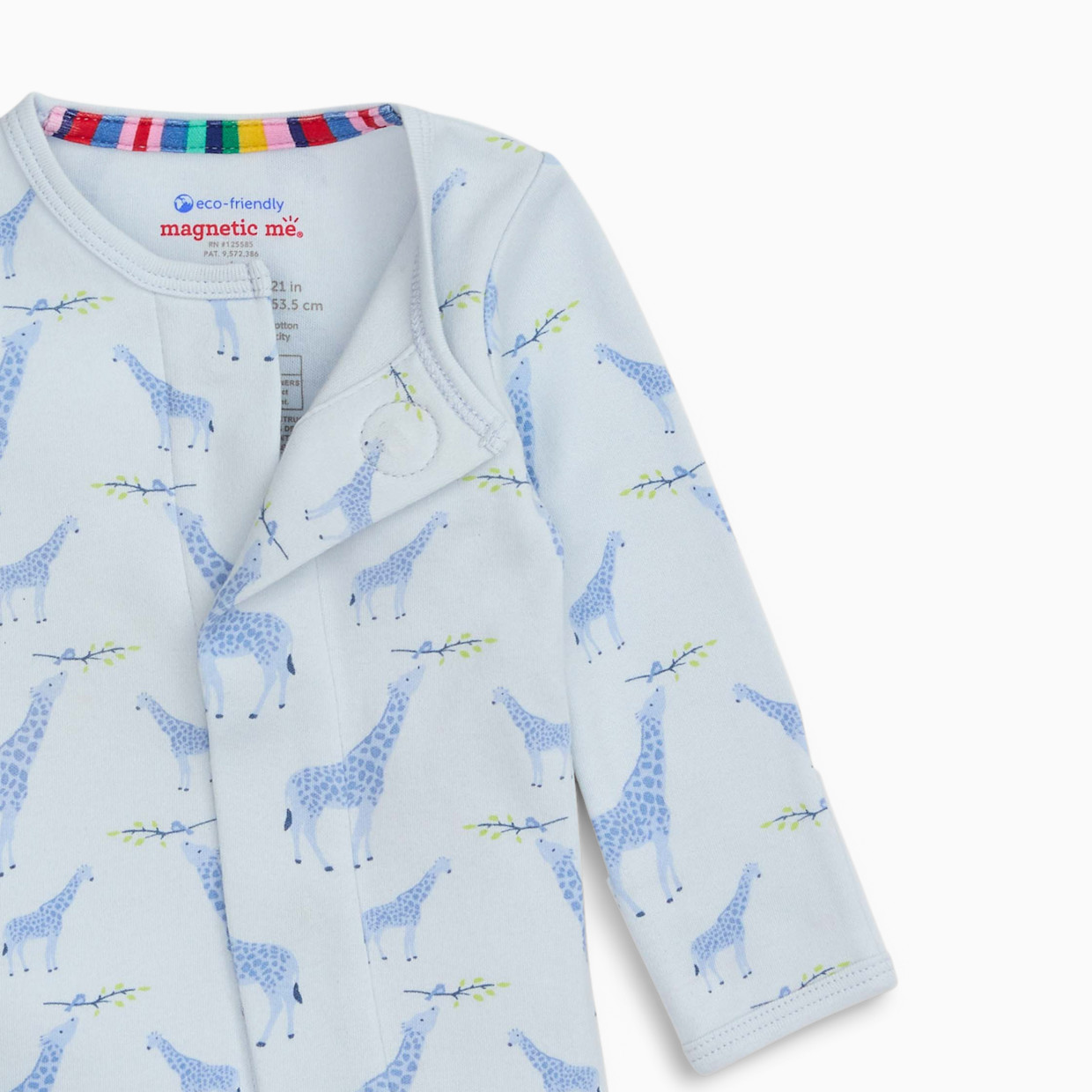 Magnetic Me Organic Cotton Footie - Blue Jolie Giraffe, Newborn.