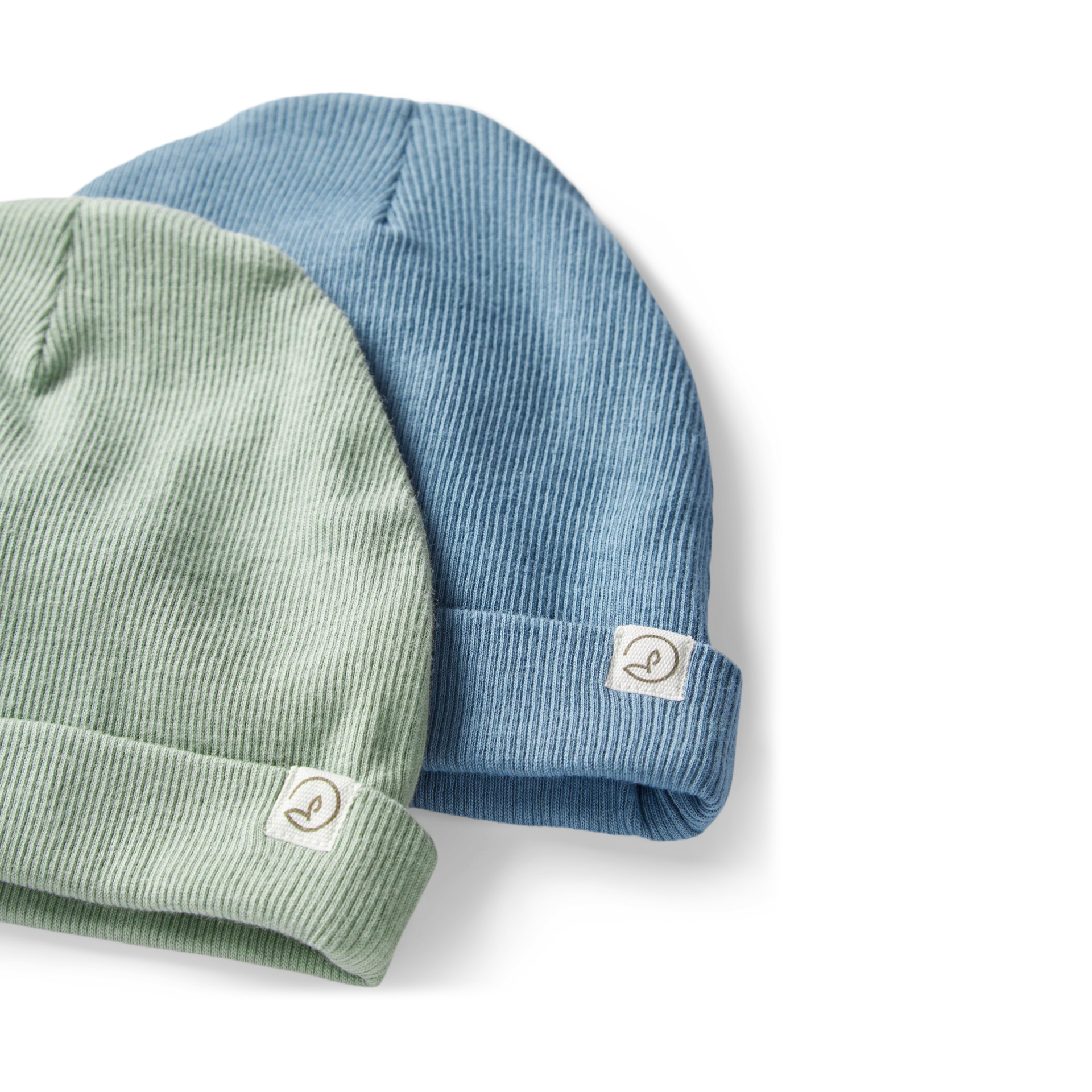 Carter's Little Planet 2-Pack Organic Cotton Rib Caps - Green, 0-3 M.