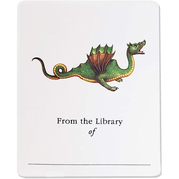 Nancy Nikko Bookplate with Dragon Illustration.