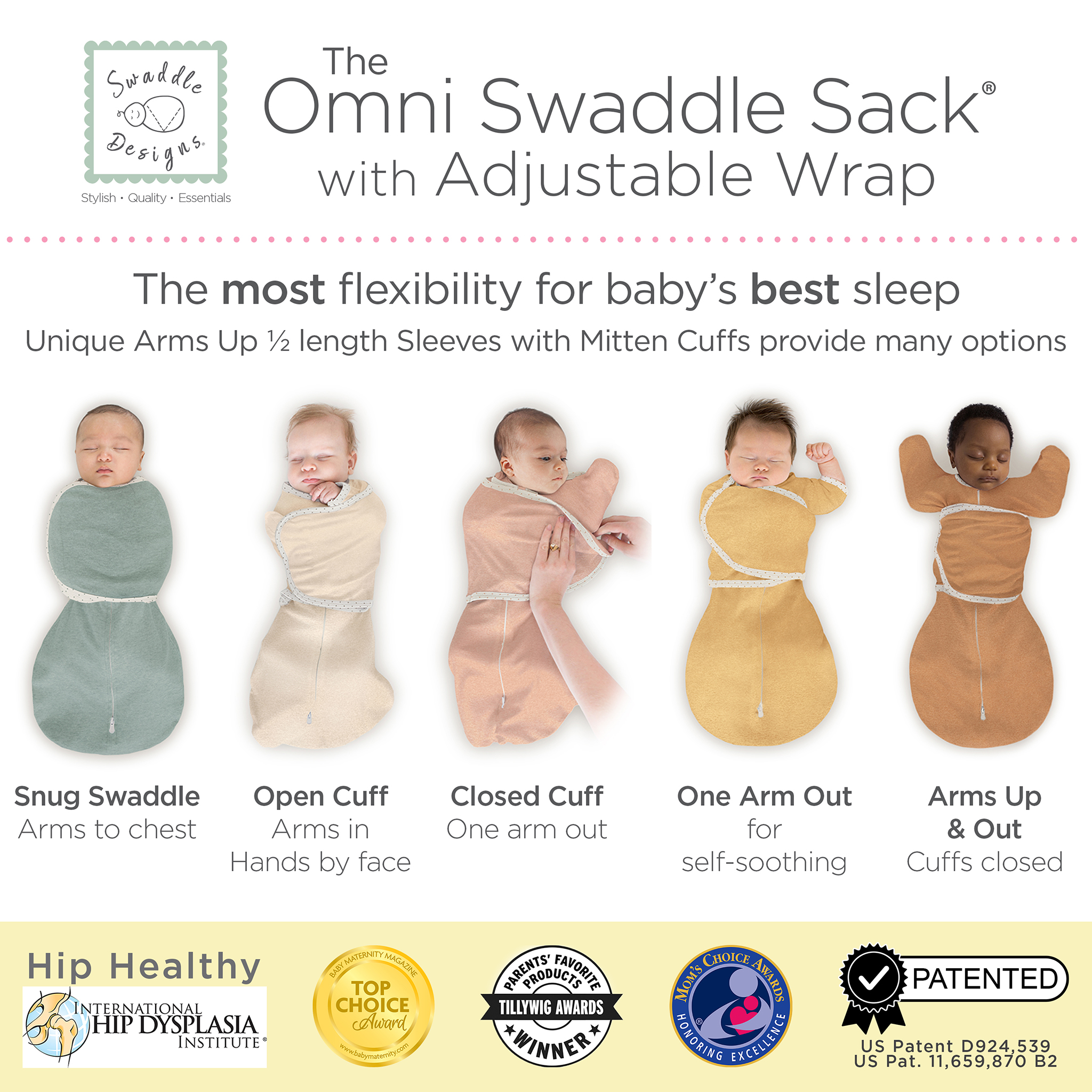 SwaddleDesigns Omni Swaddle Sack with Arms Up Half-Length Sleeves and Mitten Cuffs - Heathered Gray, Small 6-14 Lbs (0-3 Months).