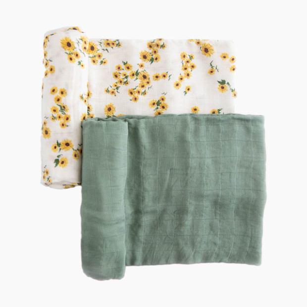 Little Unicorn Deluxe Muslin Swaddle Blanket 2 Pack - Ditsy Sunflower.